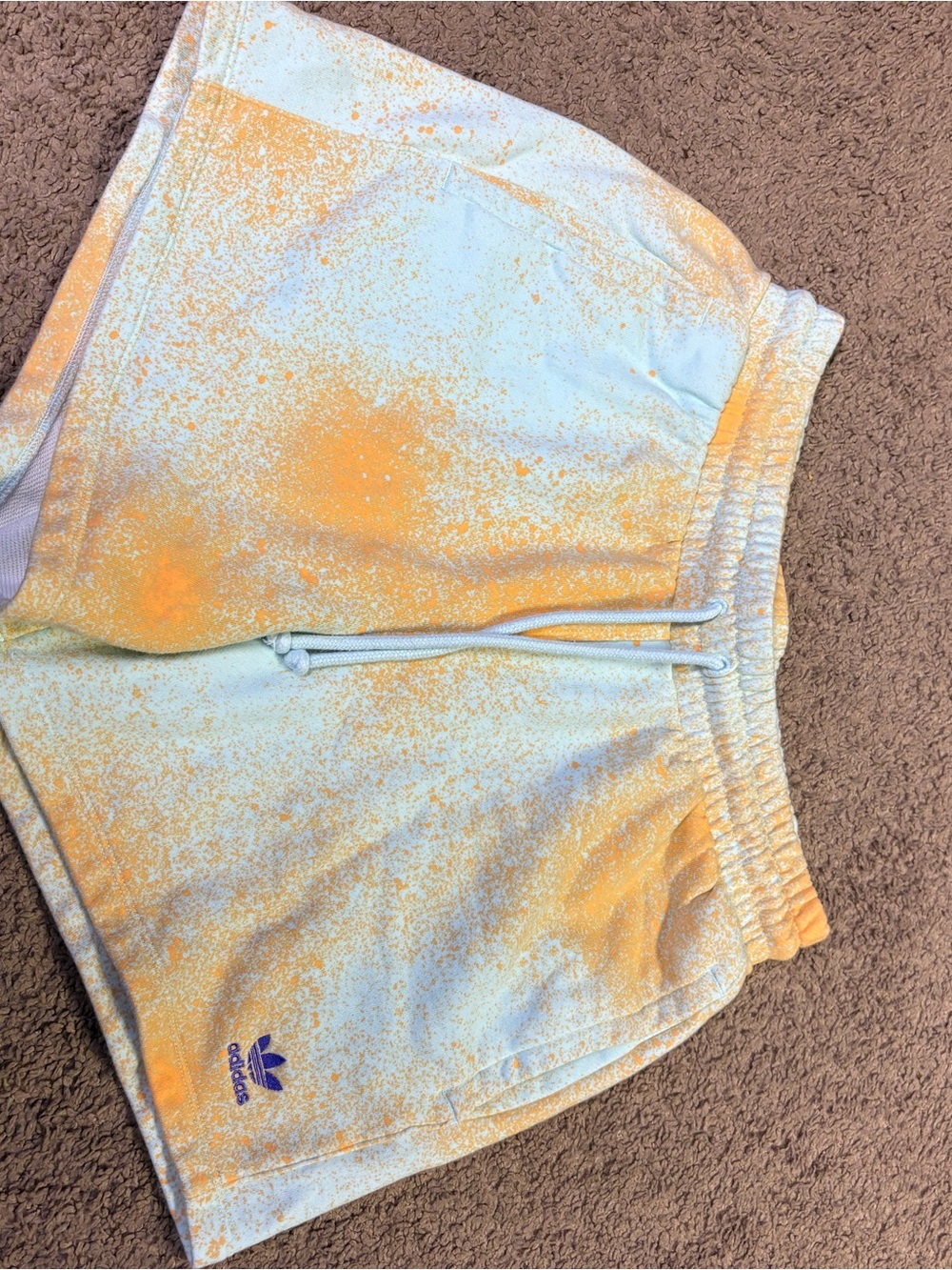 adidas Kids Light Blue and Orange Tie-Dye Shorts